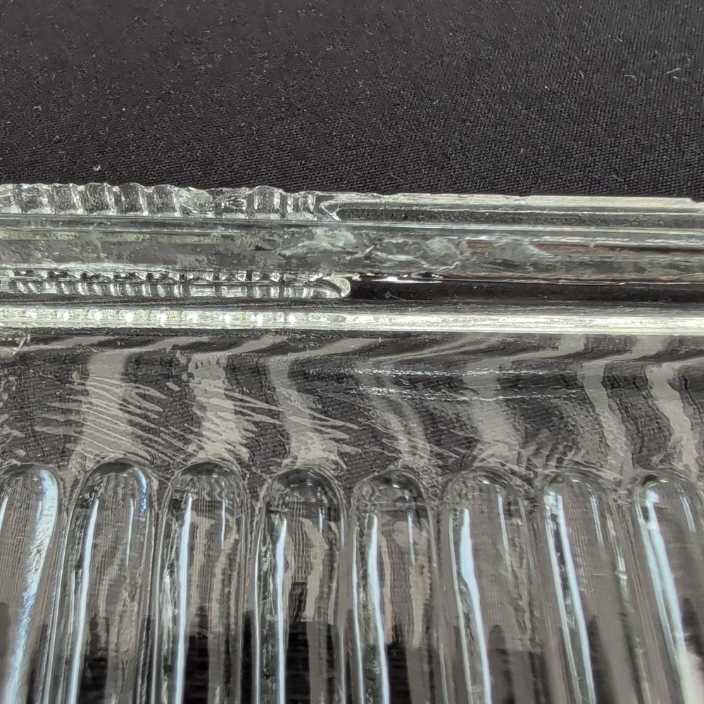 Vintage Clear Glass Ribbed Covered Rectangular Refrigerator Dish FLAWS